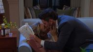 Cat (AnnaLynne McCord) gave Chad (Billy Flynn) a big smooch. \Image: Peacock